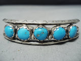 Spectacular Vintage Native American Navajo Kingman Turquoise Sterling Silver Bracelet Old-Nativo Arts