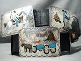 Native American One Of The Most Detailed Vintage Navajo Turquoise Sterling Silver Concho Belt-Nativo Arts