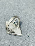 Very Intricate Vintage Native American Zuni Turquoise Inlay Sterling Silver Ring Old-Nativo Arts