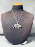 Native American Runningbear Vintage Navajo Turquoise Inlay Sterling Silver Necklace-Nativo Arts