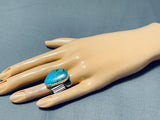 Fantastic Vintage Native American Navajo Old Kingman Turquoise Sterling Silver Ring-Nativo Arts