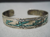 Marvelous Vintage Native American Navajo Turquoise Inlay Sterling Silver Bracelet Cuff-Nativo Arts