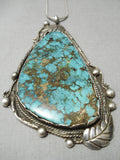 Huge Vintage Native American Navajo Blue Thunder Turquoise Sterling Silver Necklace Old-Nativo Arts