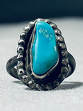 Early Vintage Native American Navajo Blue Gem Turquoise Sterling Silver Ring Old-Nativo Arts