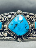 Important Thick Silver Work Vintage Native American Navajo Turquoise Sterling Silver Bracelet-Nativo Arts