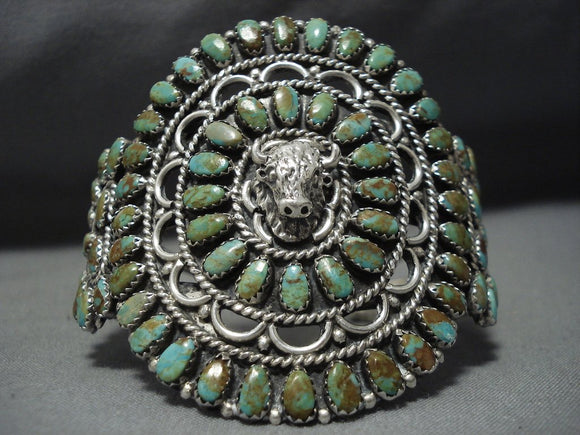 Best Vintage Native American Jewelry Navajo Larry Moses Begay Green Turquoise Sterling Silver Bracelet-Nativo Arts
