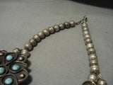 Best Vintage Native American Navajo Snake Eye Turquoise Sterling Silver Squahs Blossom Necklace-Nativo Arts