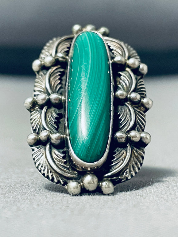 Spectacular Vintage Native American Navajo Malachite Sterling Silver Ring-Nativo Arts