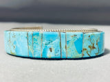 Beautiful Native American Navajo Turquoise Inlay Sterling Silver Large Bracelet-Nativo Arts