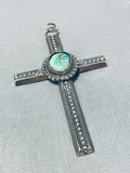 Genuine Vintage Native American Navajo Green Turquoise Sterling Silver Cross Pendant-Nativo Arts