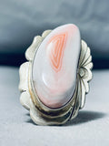 Remarkable Native American Navajo Pink Conch Sterling Silver Ring Signed Tommy Willeto-Nativo Arts