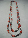 Wrap Around Navajo Coral Sterling Silver Necklace Native American-Nativo Arts