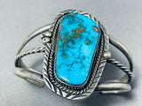 Flower Signed Vintage Native American Navajo Turquoise Sterling Silver Bracelet-Nativo Arts
