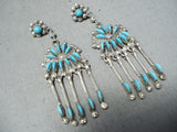 Exquisite Vintage Native American Zuni Sleeping Beauty Turquoise Sterling Silver Earrings-Nativo Arts