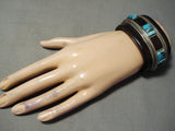 Very Unique Vintage Native American Navajo Ironwood Turquoise Sterling Silver Bracelet Old-Nativo Arts