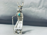 Very Intricate Detailed Vintage Native American Navajo Turquoise Sterling Silver Kachina Pin-Nativo Arts