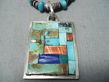 Native American Unique Vintage Santo Domingo Turquoise Sterling Silver Necklace Old-Nativo Arts