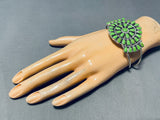Native American Amazing Zuni Lime Green Gaspeite Stone Sterling Silver Bracelet Cuff-Nativo Arts