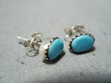 Small And Petite Vintage Native American Navajo Turquoise Sterling Silver Earrings-Nativo Arts