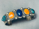 Blackgoat Vintage Native American Navajo Turquoise Sterling Silver Lapis Bracelet-Nativo Arts