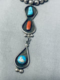 Astonishing Vintage Native American Navajo Turquoise & Coral Sterling Silver Necklace-Nativo Arts