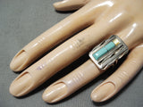 Huge Rare Vintage Native American Zuni Signed Turquoise Sterling Silver Shell Ring Old-Nativo Arts