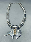 One Of The Best Vintage Native American Navajo Hand Tooled Sterling Silver Gold Necklace-Nativo Arts