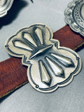 One Of The Best Vintage Native American Navajo Hand Tooled Sterling Silver Turquoise Concho Belt-Nativo Arts
