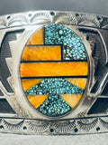 One Of The Best Modernistic Native American Navajo Turquoise Inlay Sterling Silver Bracelet-Nativo Arts