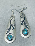 Fabulous Vintage Native American Navajo 2 Hopi Turquoise Sterling Silver Teardrop Earrings-Nativo Arts