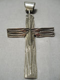 Native American Quality Vintage Navajo Hand Tooled Sterling Silver Cross Pendant-Nativo Arts