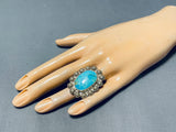 Sensational Vintage Native American Navajo Kingman Turquoise Sterling Silver Star Ring-Nativo Arts