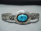 Signed Vintage Native American Navajo Sleeping Beauty Turquoise Sterling Silver Bracelet-Nativo Arts