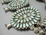 Important Vintage Native American Navajo Green Turquoise Sterling Silver Squash Blossom Necklace-Nativo Arts