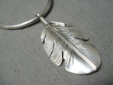 Detailed Intricate!! Navajo Sterling Silver Native American Feather Necklace-Nativo Arts