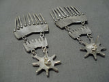 Exceptional Vintage Zuni Native American Sterling Silver Coral Dangle Earrings-Nativo Arts