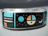 Space Inlay Vintage Native American Navajo Turquoise Sterling Silver Bracelet Cuff-Nativo Arts