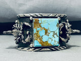 Native American Huge Scorpion Navajo #8 Turquoise Squared Sterling Silver Bracelet-Nativo Arts