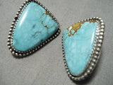 Important Native American Navajo Female Artist #8 Turquoise Sterling Silver Earrings-Nativo Arts