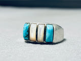 Sensational Vintage Native American Navajo Turquoise Mother Of Pearl Sterling Silver Ring-Nativo Arts