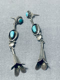Superb Vintage Native American Navajo Blue Gem Turquoise Sterling Silver Earrings-Nativo Arts
