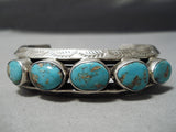 Superior Vintage Native American Navajo Old Circular Turquoise Sterling Silver Bracelet-Nativo Arts