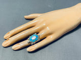 Outstanding Vintage Native American Navajo Kingman Turquoise & Mop Sterling Silver Tiurtle Ring-Nativo Arts