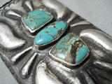 Magnificent Vintage Native American Navajo Green Turquoise Sterling Silver Leather Bowguard-Nativo Arts
