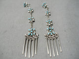 Dynamic Vintage Native American Zuni Turquoise Sterling Silver Dangle Earrings Old-Nativo Arts