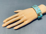 One Of The Best Vintage Native American Navajo #8 Turquoise Inlay Sterling Silver Bracelet-Nativo Arts