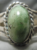 Early 1900's Vintage Native American Navajo Green Turquoise Sterling Silver Bracelet Old-Nativo Arts
