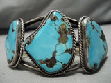Chunky Huge Vintage Native American Navajo Old Morenci Turquoise Sterling Silver Webbed Bracelet-Nativo Arts
