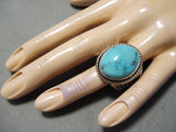 Colossal Vintage Native American Navajo Blue Gem Turquoise Sterling Silver Ring Old-Nativo Arts