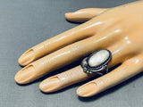 Beautiful Vintage Native American Navajo Pearl Sterling Silver Leaf Ring Old-Nativo Arts
